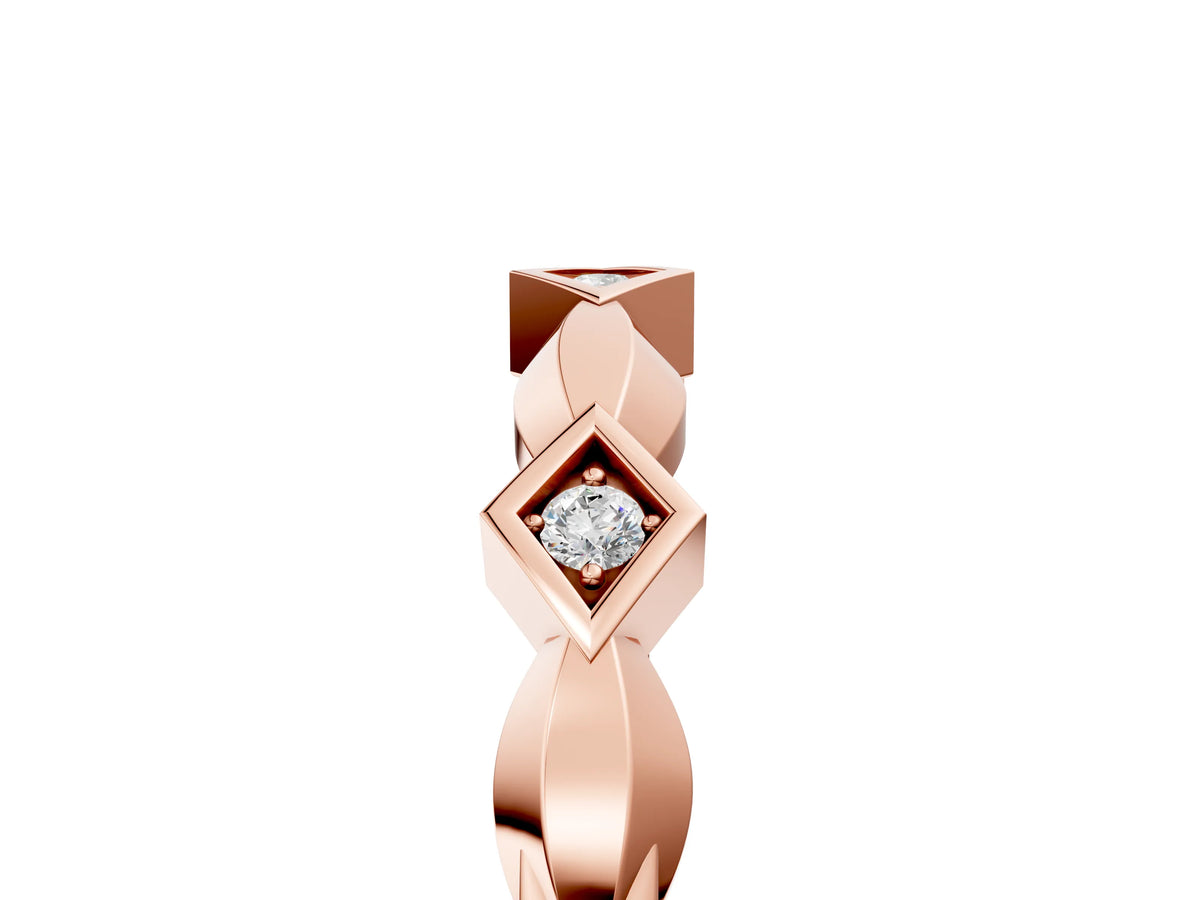 Rose gold Square Diamond Twist Band with Bezel Setting_5