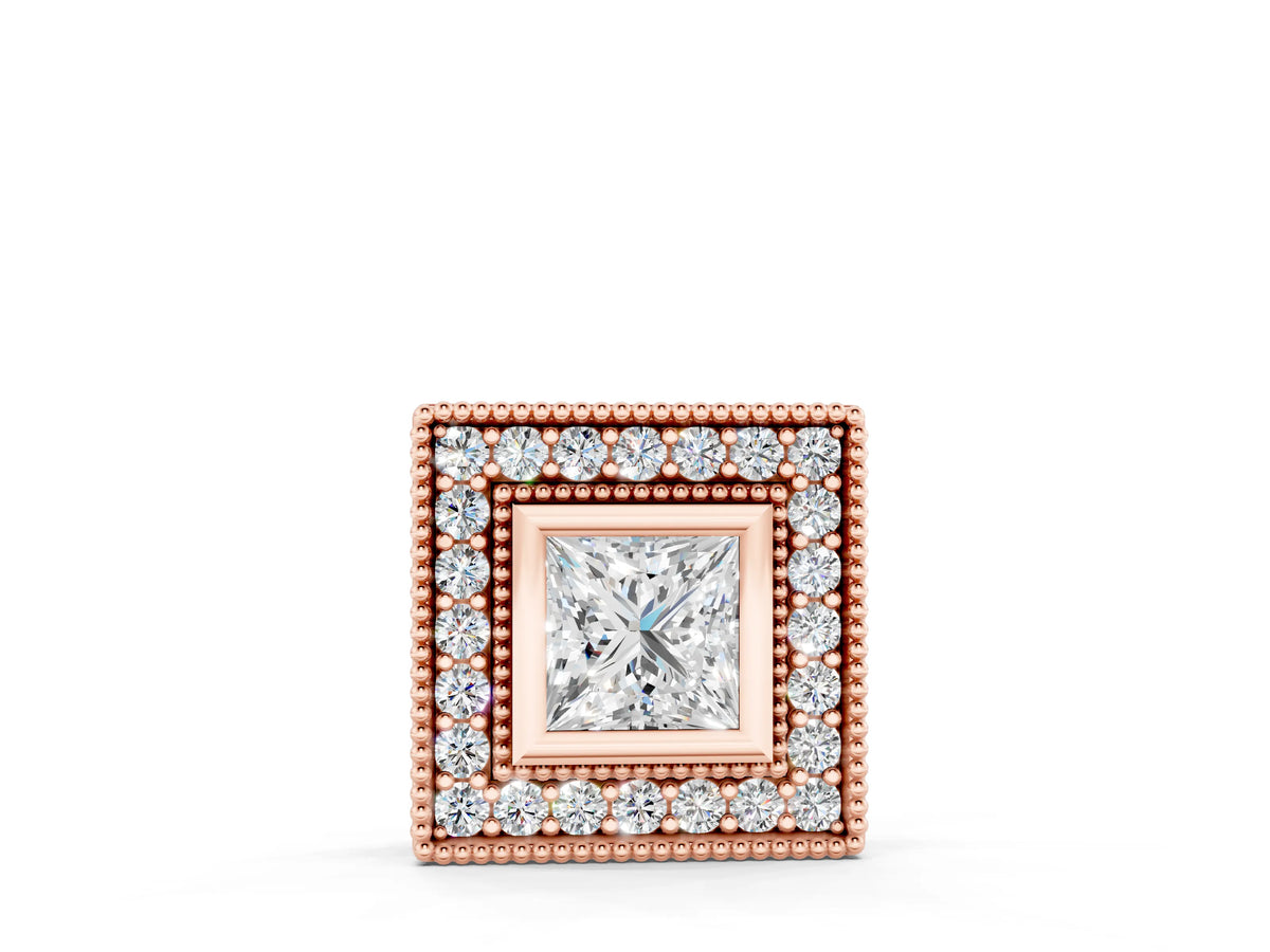 Rose gold Square Halo Princess Cut Pendant with Bezel Setting