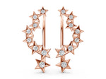 Rose gold Star Cluster Diamond Crescent Earrings with Round Cut Stones on a Curved Band and Prong Setting