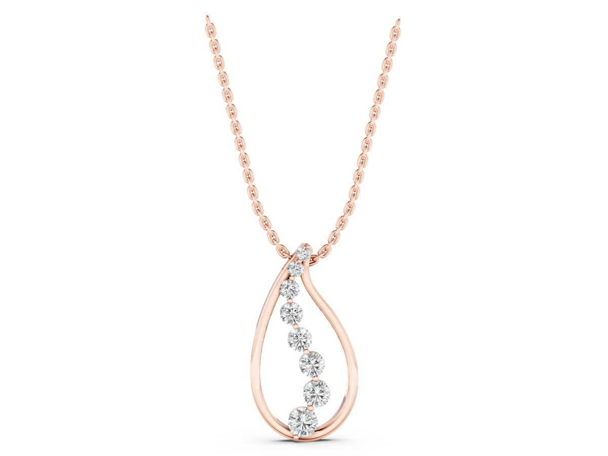Rose gold Teardrop Diamond Prong-Set Round Pendant_1