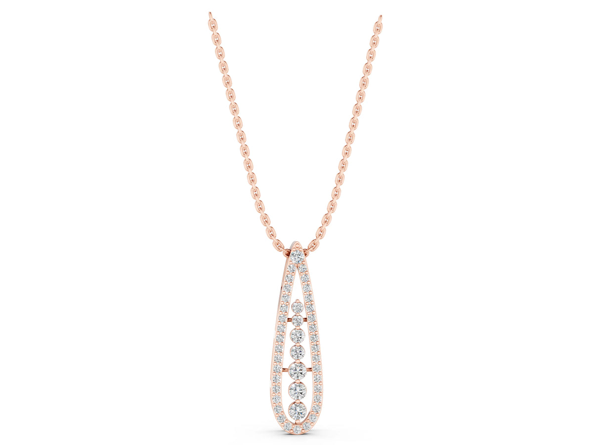Rose gold Teardrop Pavé Round Diamond Prong Pendant_1