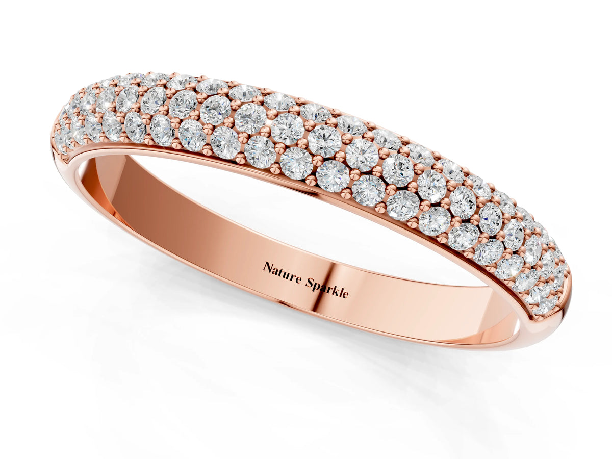 Rose gold Three-Row Pave Round Diamond Eternity Band with Shared Prong Setting_1