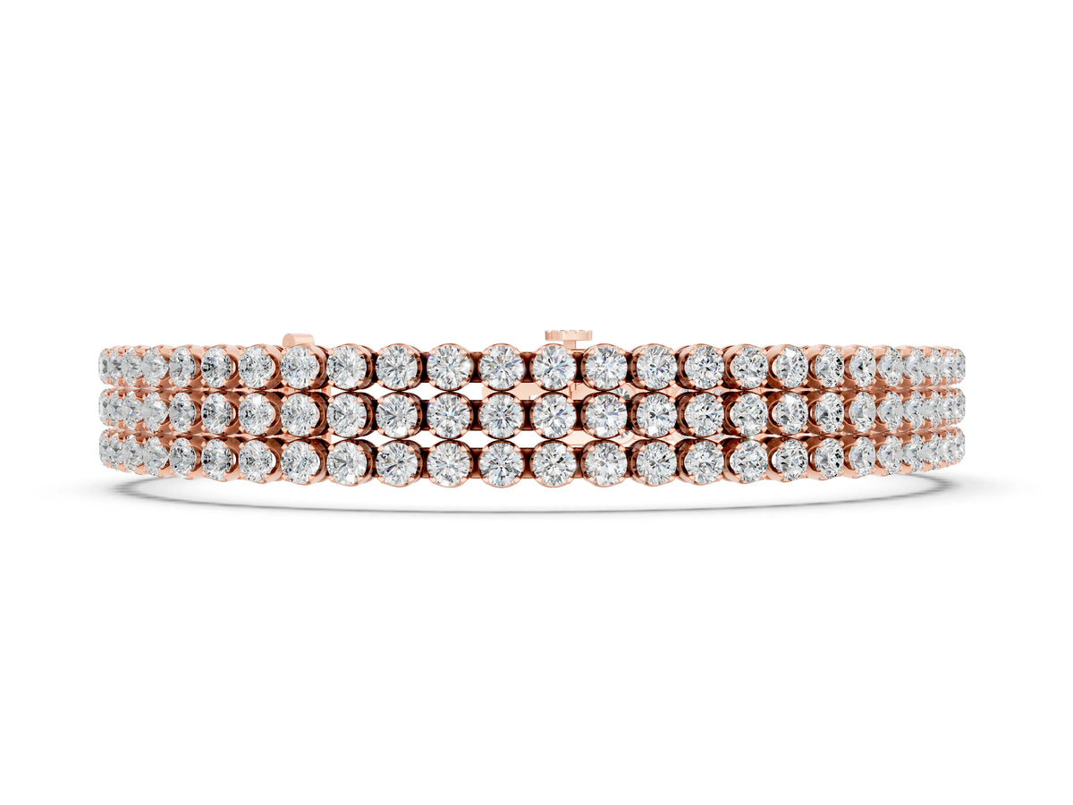 Rose gold Three-Row Round Diamond Tennis Bracelet with Bezel Setting