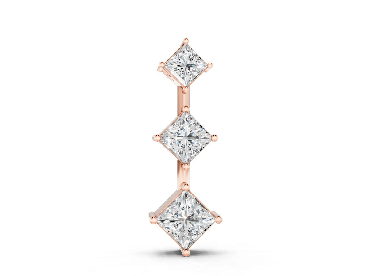 Rose gold Three-Stone Princess Cut Diamond Pendant with Four-Prong Setting