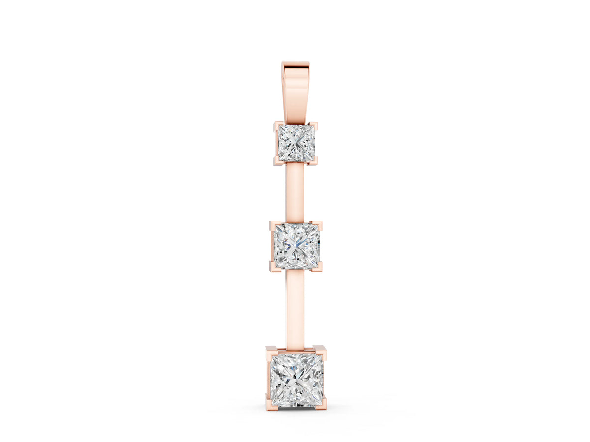 Rose gold Three-Stone Princess Cut Prong Set Pendant
