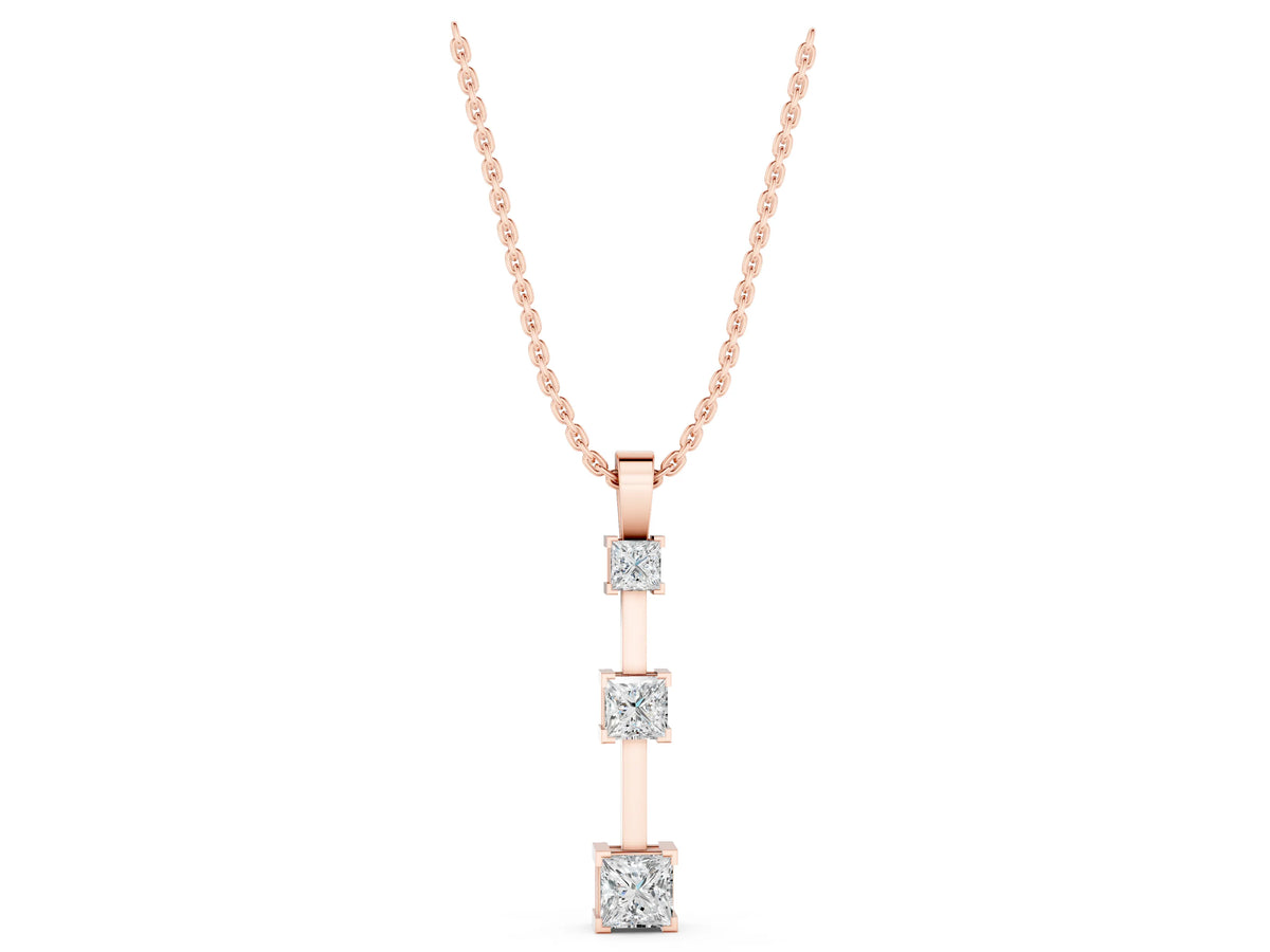 Rose gold Three-Stone Princess Cut Prong Set Pendant_1