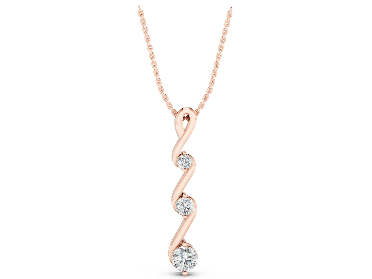 Rose gold Three-Stone Round Brilliant Prong Set Pendant_1
