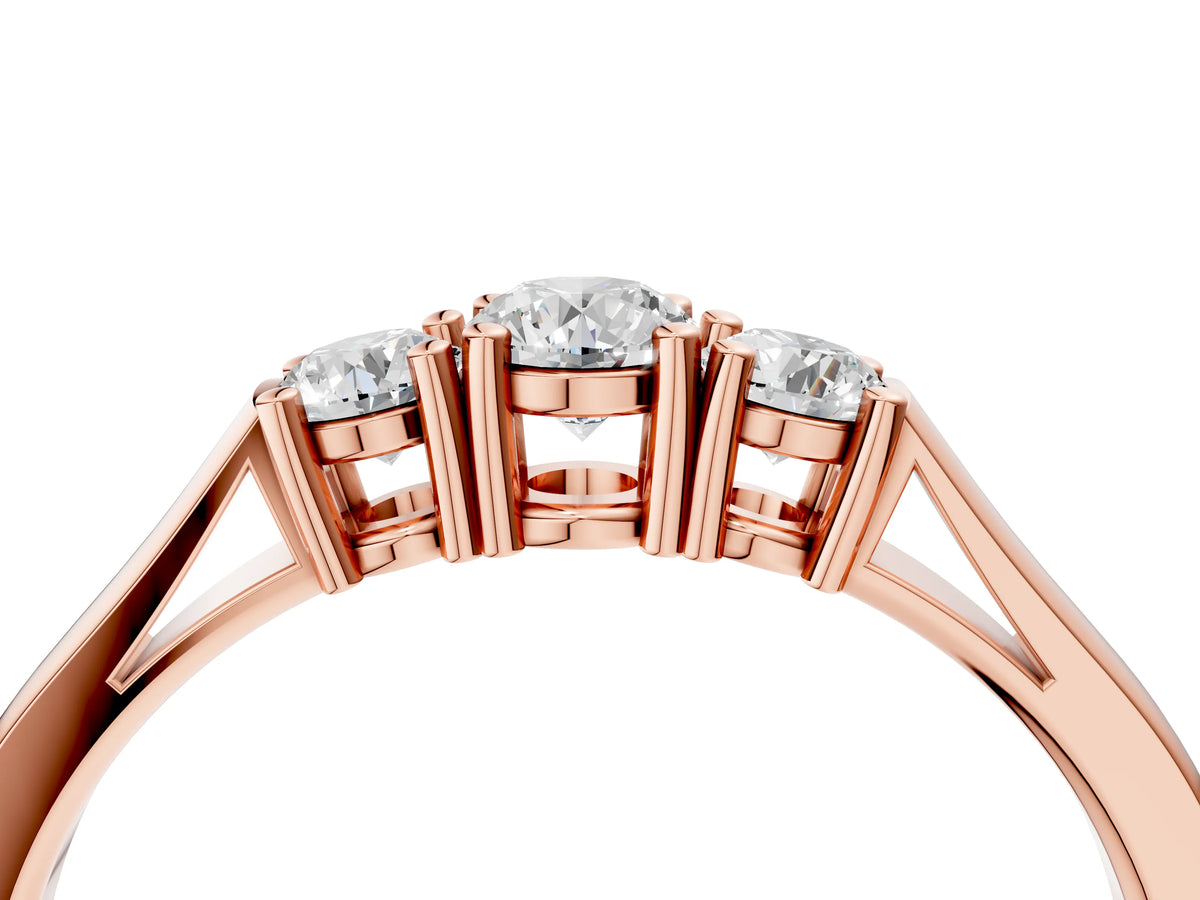 Rose gold Three-Stone Round Cut Diamond Channel Set Band with Prong Setting_4
