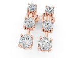 Rose gold Three-Stone Round Cut Drop Earrings with Prong Setting_1