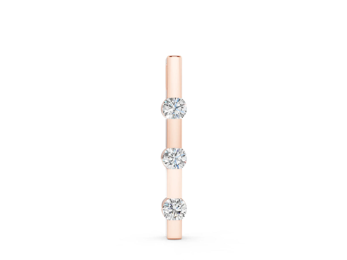 Rose gold Three-Stone Round Diamond Bar Pendant with Channel Setting