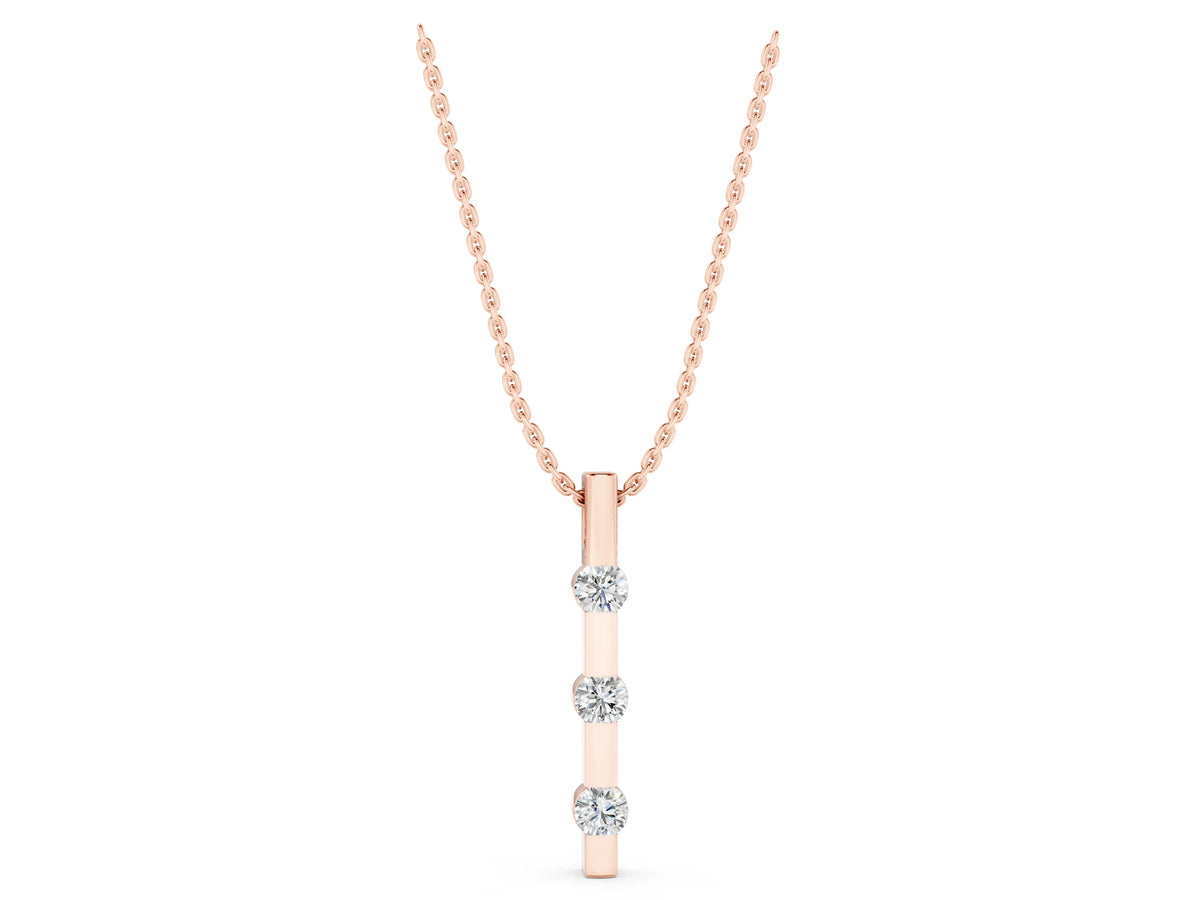 Rose gold Three-Stone Round Diamond Bar Pendant with Channel Setting_1