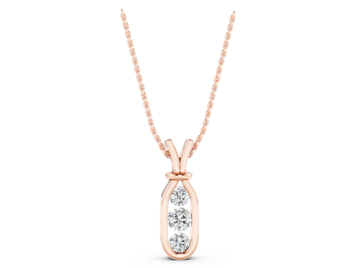 Rose gold Three-Stone Round Diamond Bezel Pendant_1