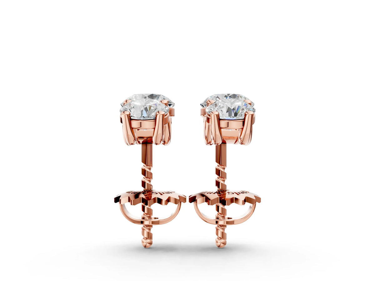 Rose gold Three-Stone Round Diamond Channel Band Prong-Set Earrings