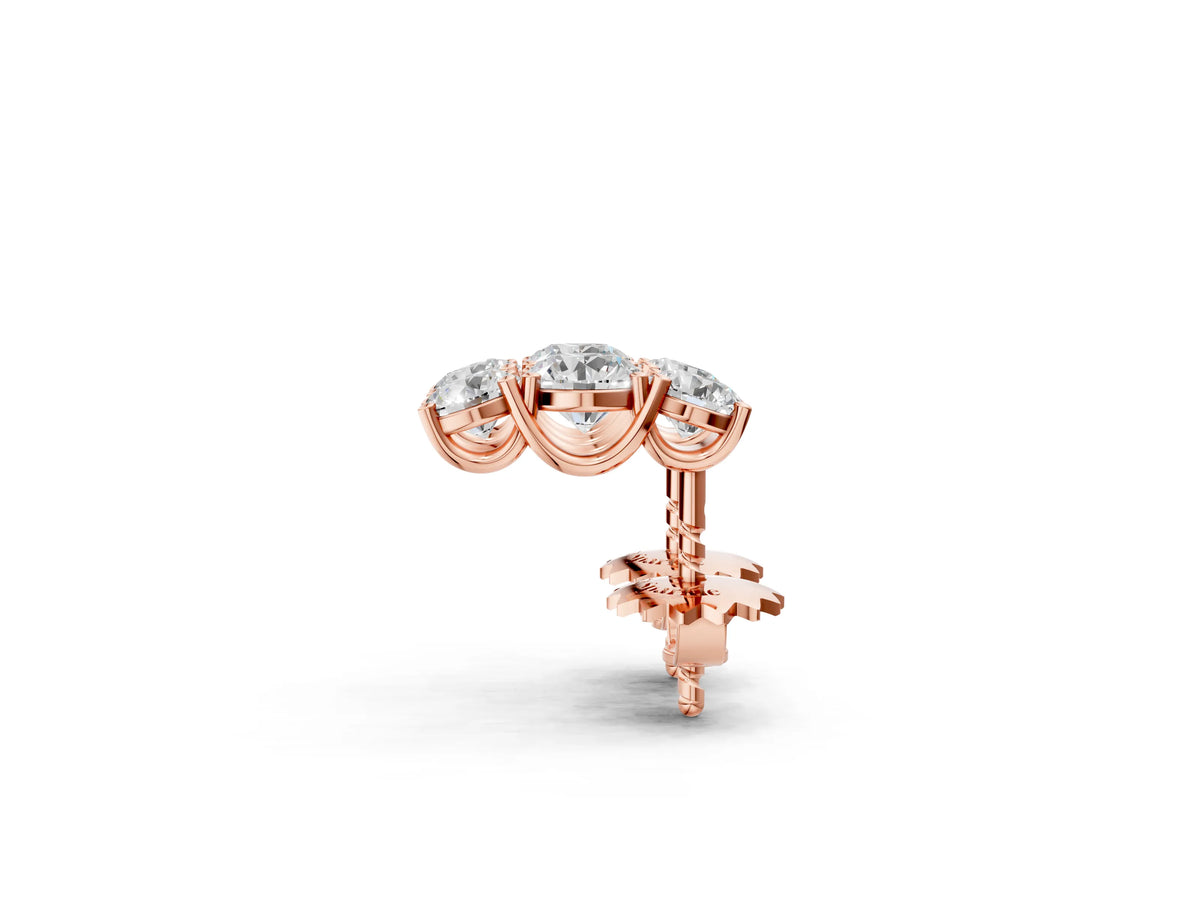 Rose gold Three-Stone Round Diamond Channel Band Prong-Set Earrings_1