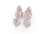 Rose gold Three-Stone Round Diamond Drop Earrings with Prong Setting on White Gold_1