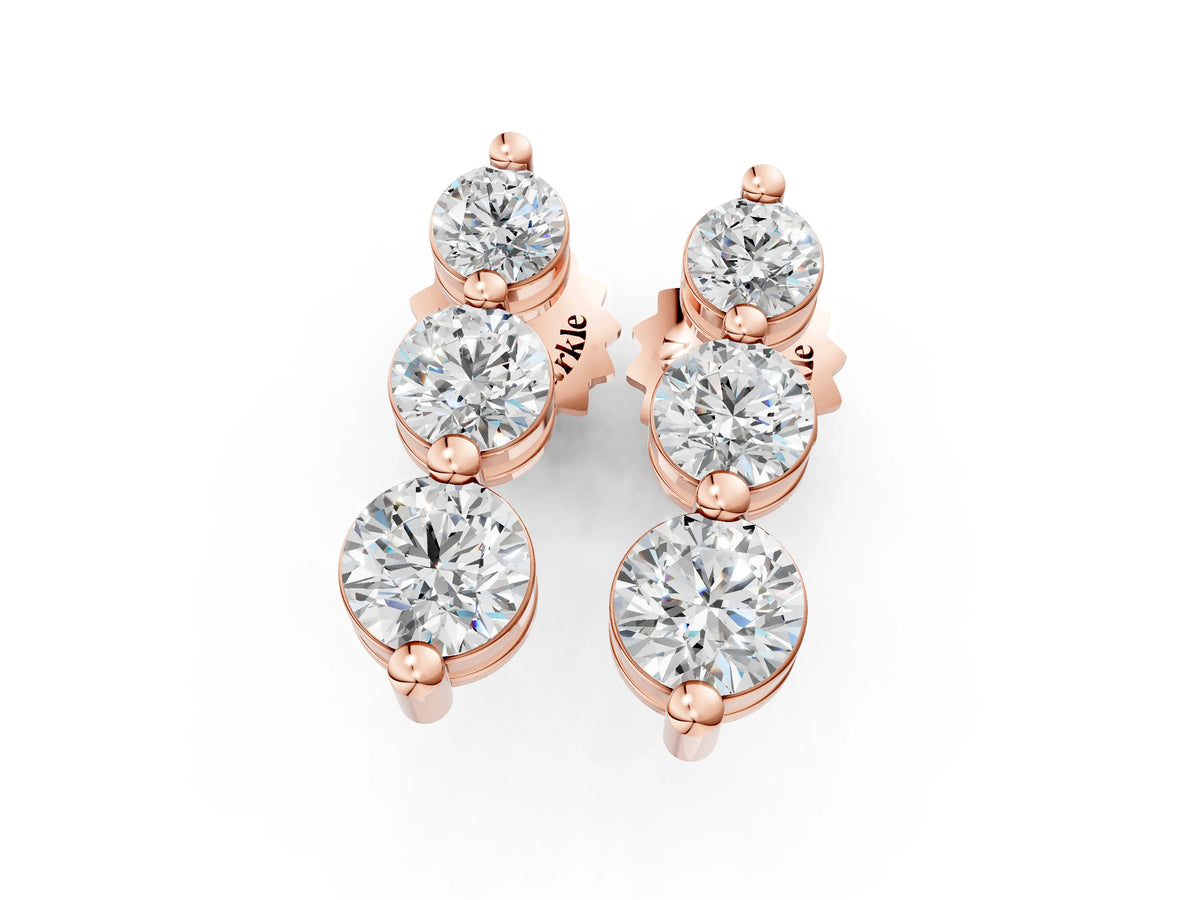 Rose gold Three-Stone Round Diamond Drop Earrings with Prong Setting on White Gold_1