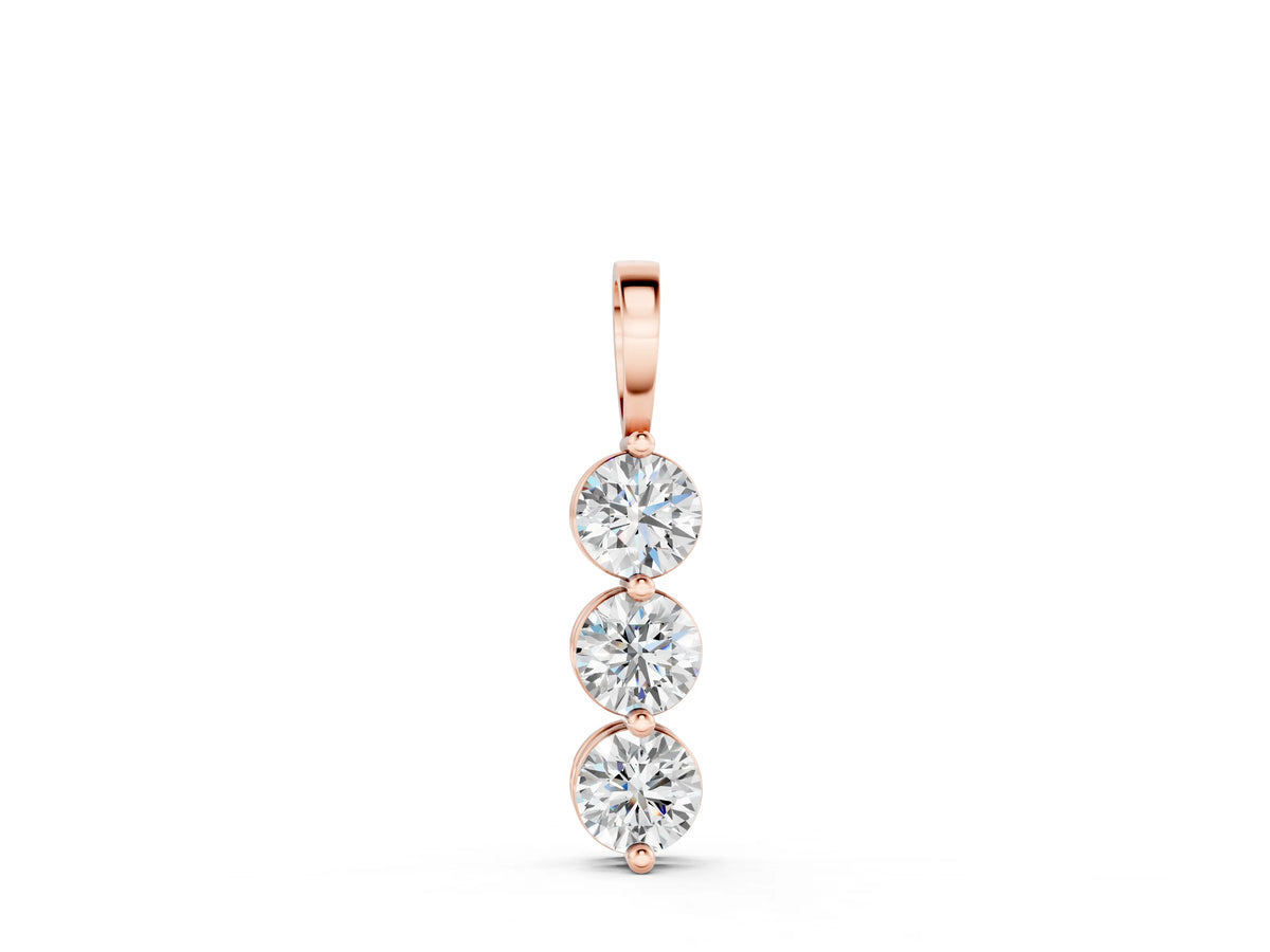 Rose gold Three-Stone Round Diamond Drop Pendant with Four-Prong Setting