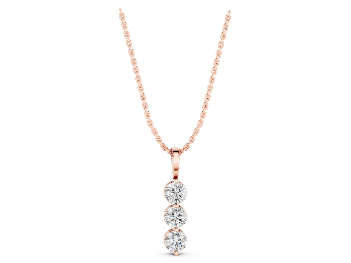 Rose gold Three-Stone Round Diamond Drop Pendant with Four-Prong Setting_1