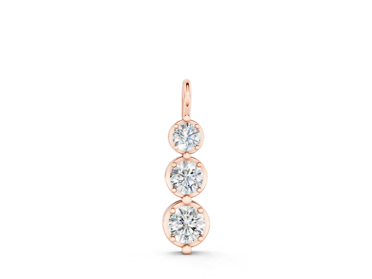 Rose gold Three-Stone Round Diamond Drop Pendant with Prong Setting