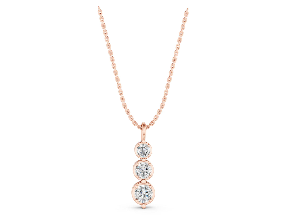 Rose gold Three-Stone Round Diamond Drop Pendant with Prong Setting_1