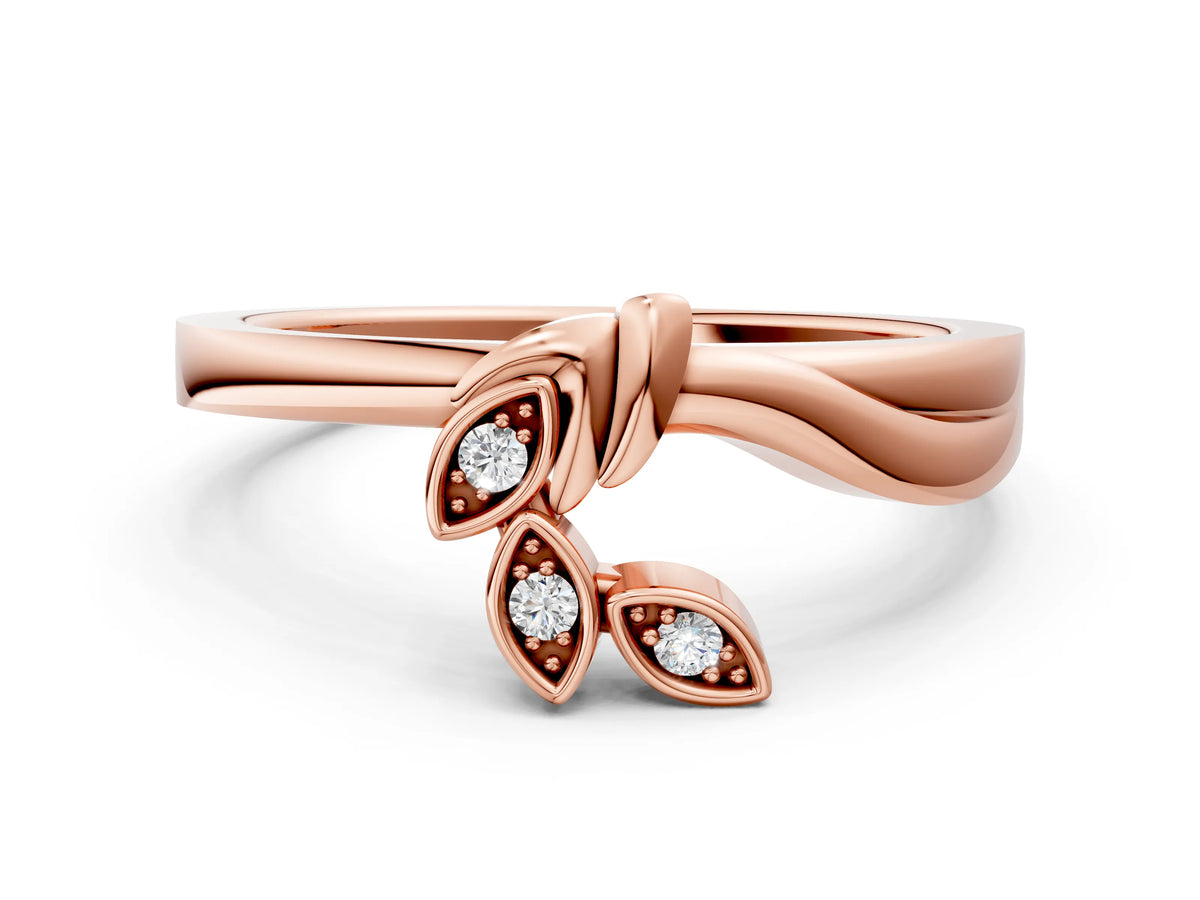 Rose gold Three-Stone Round Diamond Leaf Bypass Ring with Bezel Setting