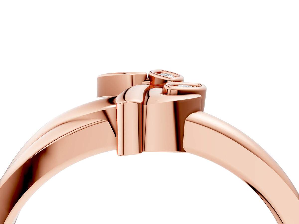 Rose gold Three-Stone Round Diamond Leaf Bypass Ring with Bezel Setting_4