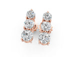 Rose gold Three-Stone Round Diamond Prong-Set Drop Earrings_1