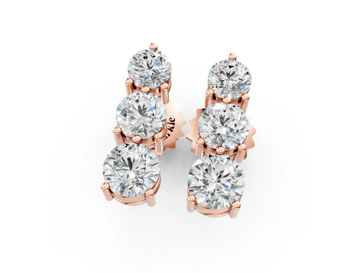 Rose gold Three-Stone Round Diamond Prong-Set Drop Earrings_1