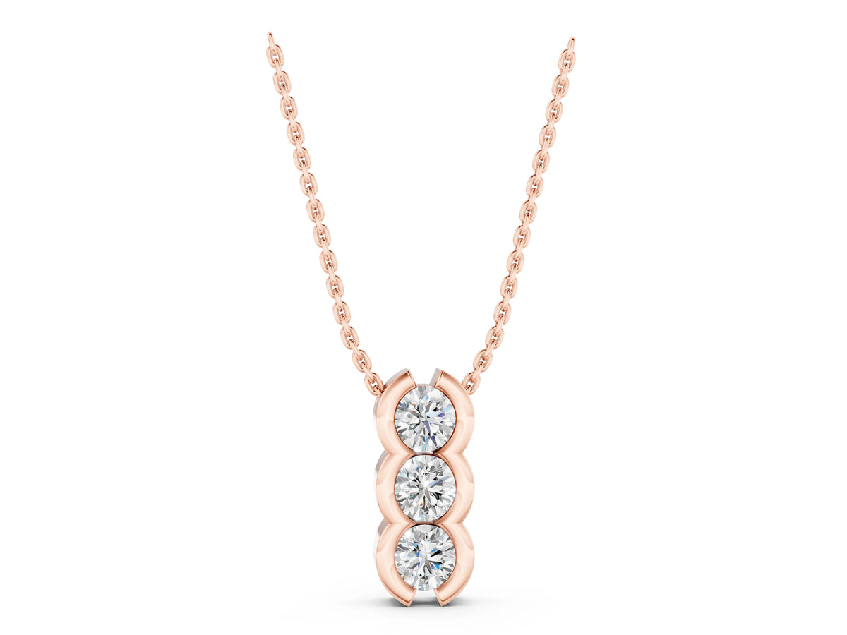 Rose gold Three Stone Round Diamond Shared Prong Pendant_1