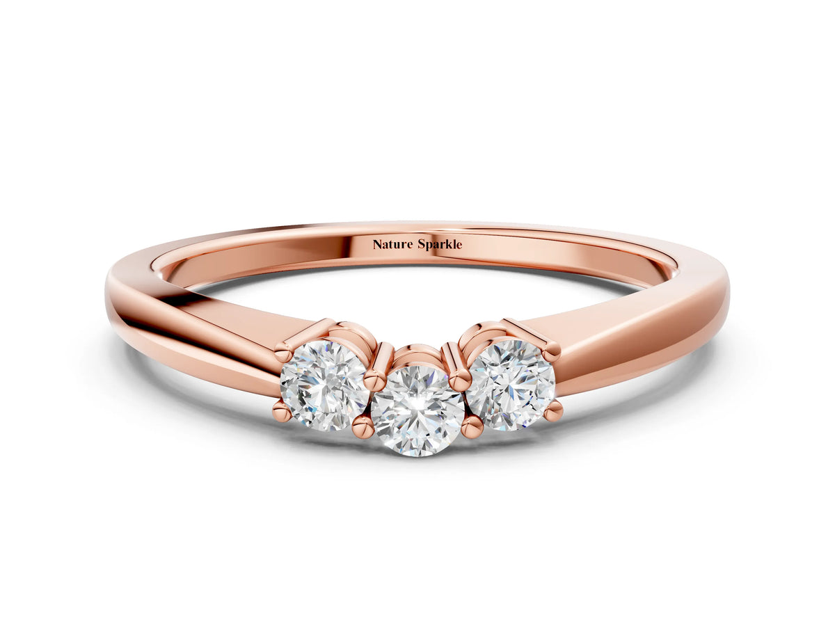 Rose gold Three-Stone Round Diamond Tension Set Solitaire Band with Prong Setting