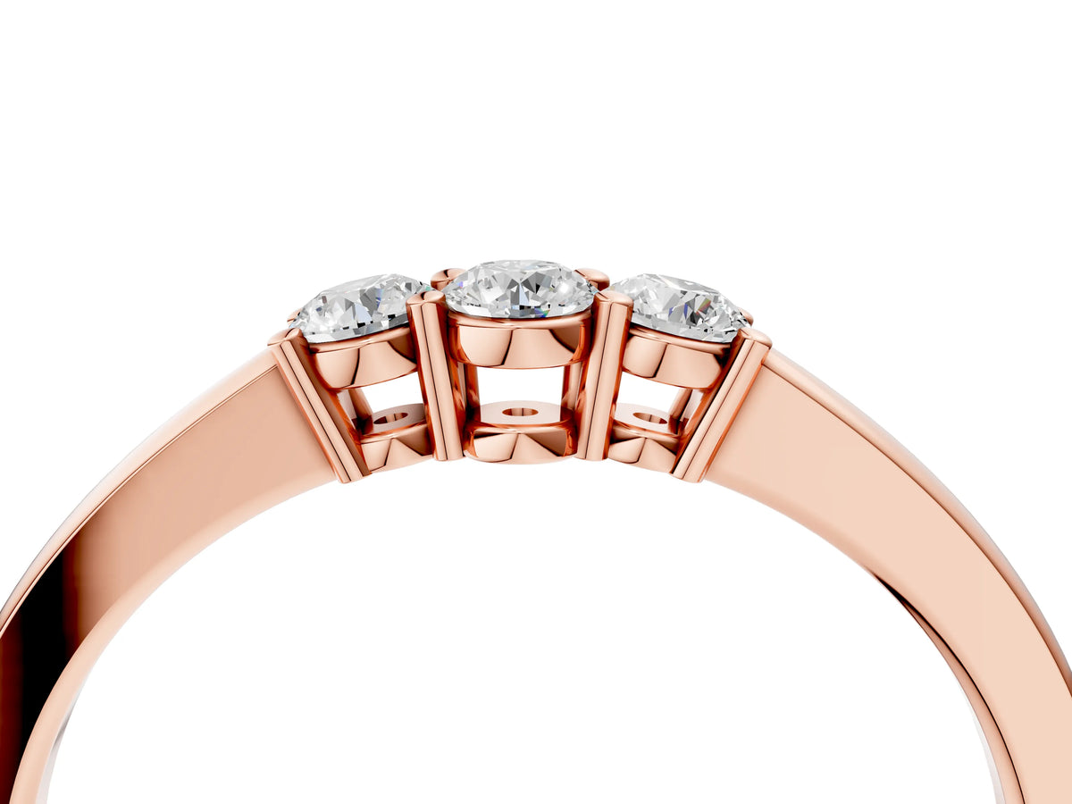 Rose gold Three-Stone Round Diamond Tension Set Solitaire Band with Prong Setting_4