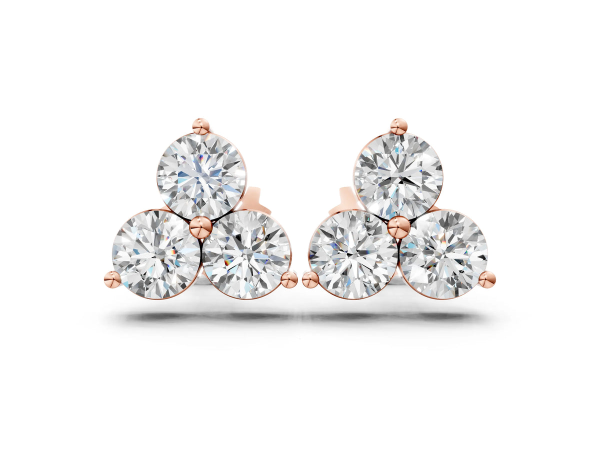 Rose gold Triangular Cluster Round Diamond Stud Earrings with Prong Setting