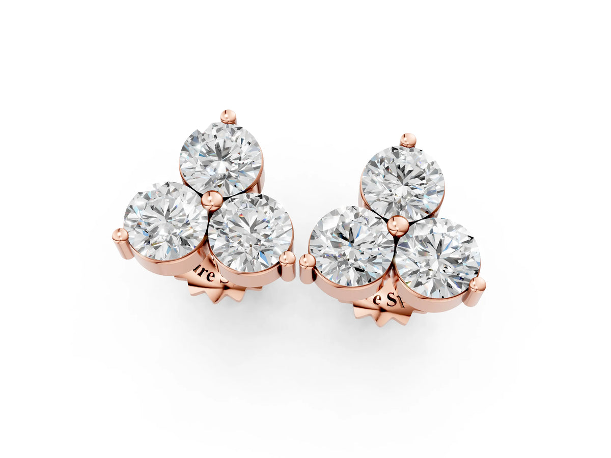Rose gold Triangular Cluster Round Diamond Stud Earrings with Prong Setting_1