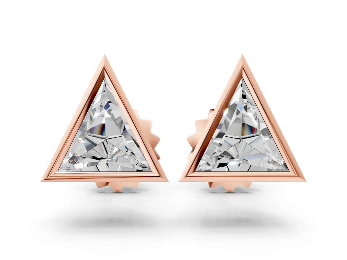Rose gold Trillion Diamond Bezel-Set Solitaire Stud Earrings