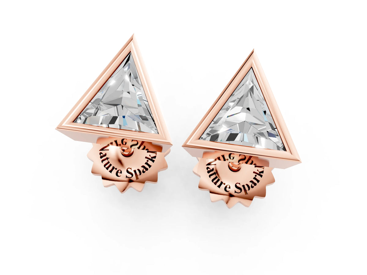 Rose gold Trillion Diamond Bezel-Set Solitaire Stud Earrings_1
