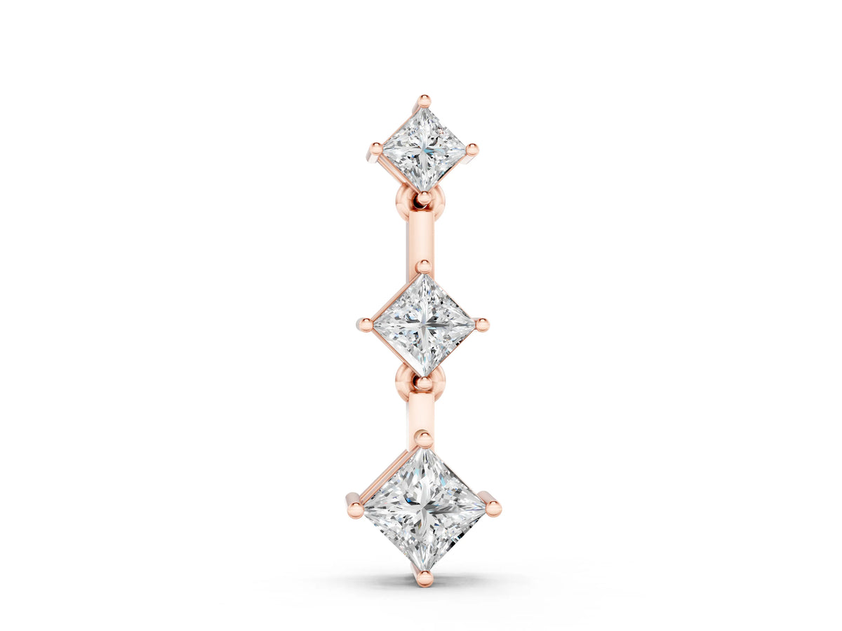 Rose gold Triple Princess Cut Drop Pendant with Four-Prong Setting