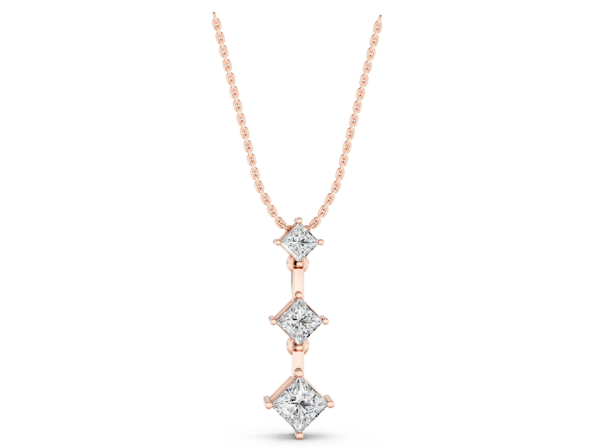 Rose gold Triple Princess Cut Drop Pendant with Four-Prong Setting_1