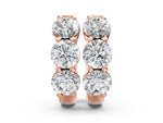 Rose gold Triple Round Diamond Huggie Earrings with Prong Setting