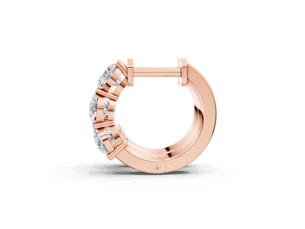 Rose gold Triple Round Diamond Huggie Earrings with Prong Setting_1