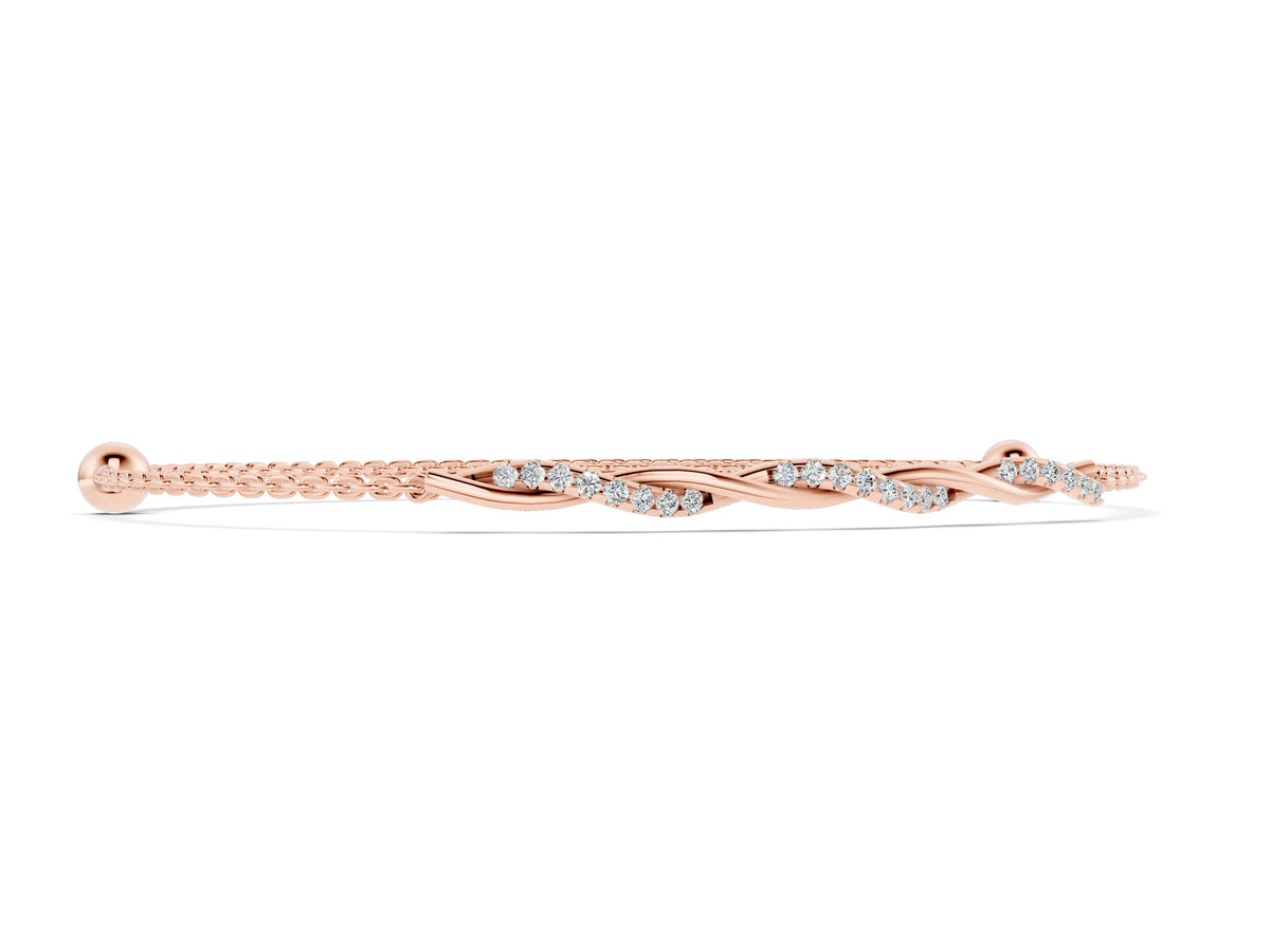 Rose gold Twisted Diamond Round-Cut Cable Chain Bracelet with Bezel Setting