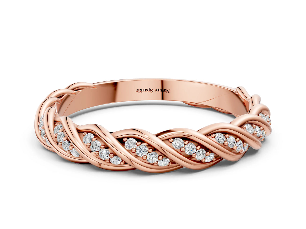 Rose gold Twisted Pavé Round Diamond Eternity Band with Shared Prong Setting