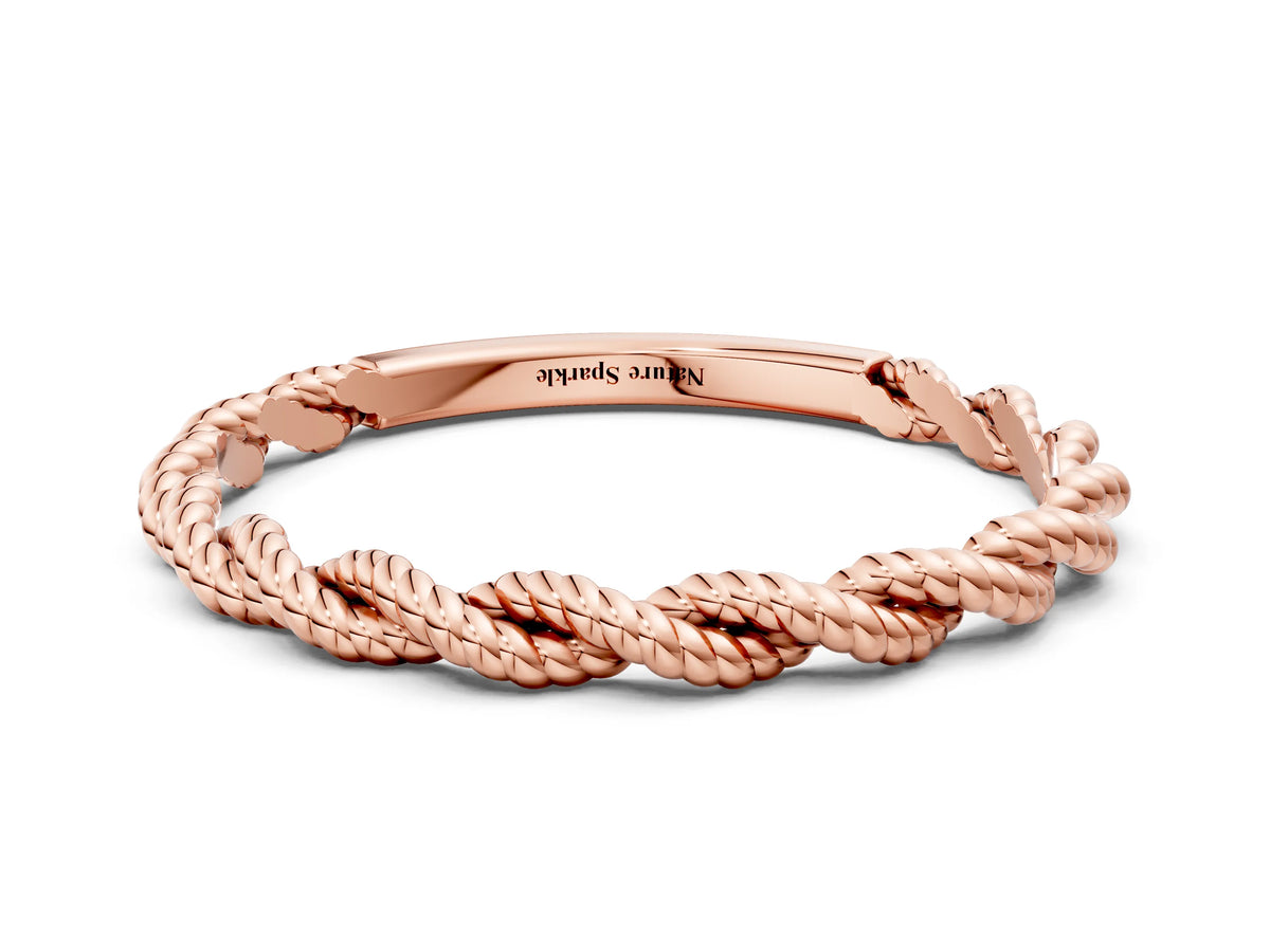 Rose gold Twisted Rope Solitaire Band with Round Stone and Bezel Setting