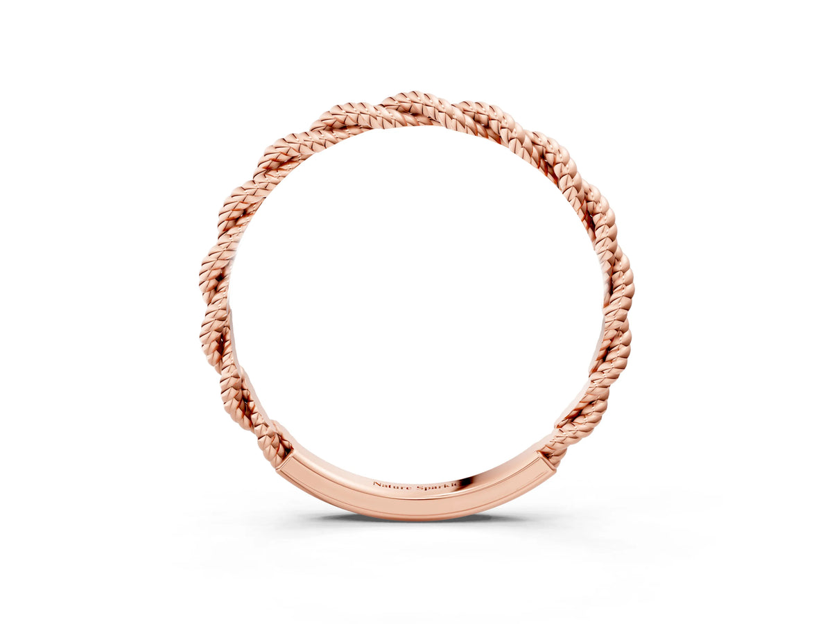Rose gold Twisted Rope Solitaire Band with Round Stone and Bezel Setting_3