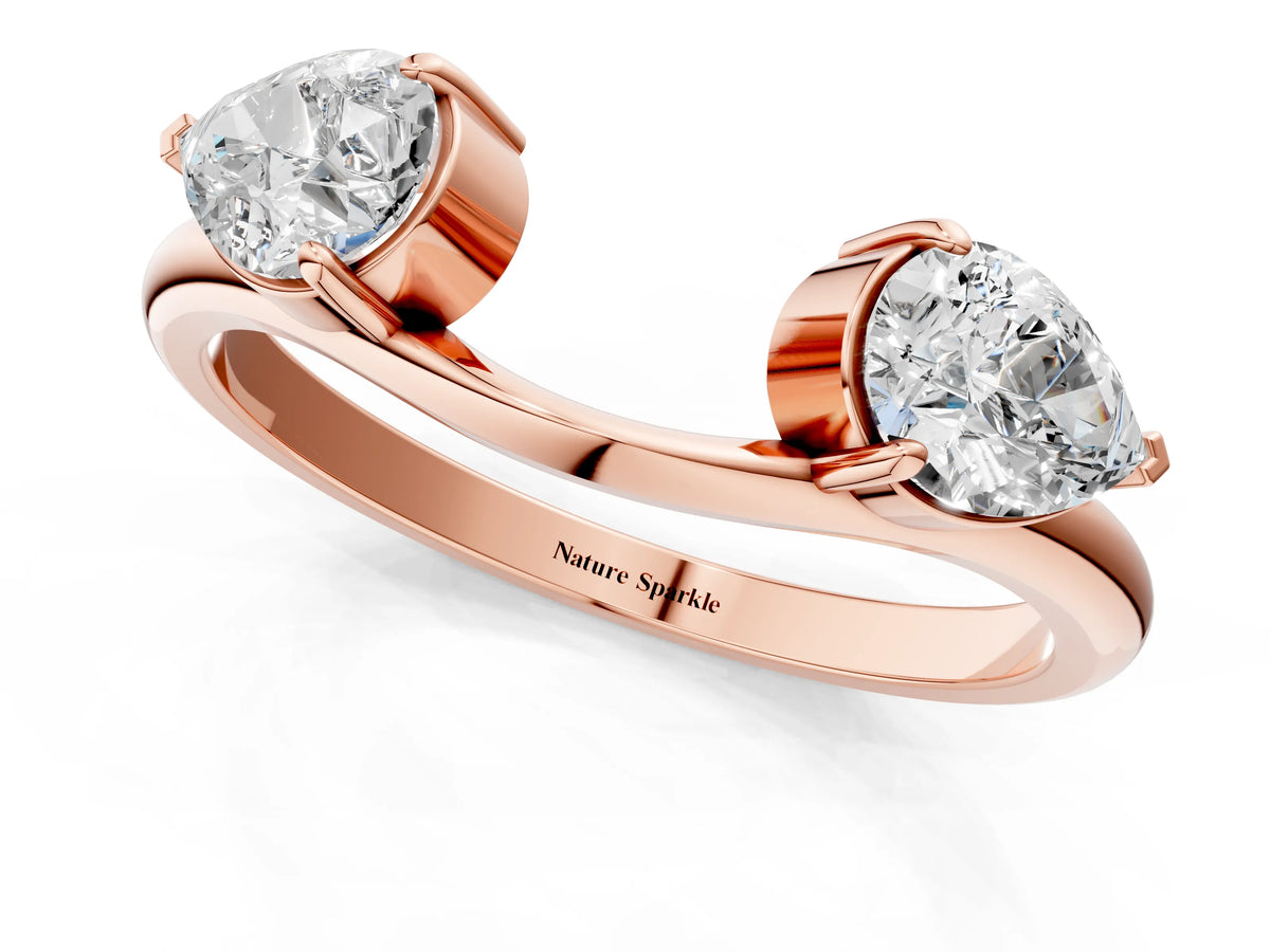 Rose gold Two-Stone Pear Diamond Bypass Ring with Prong Setting_1