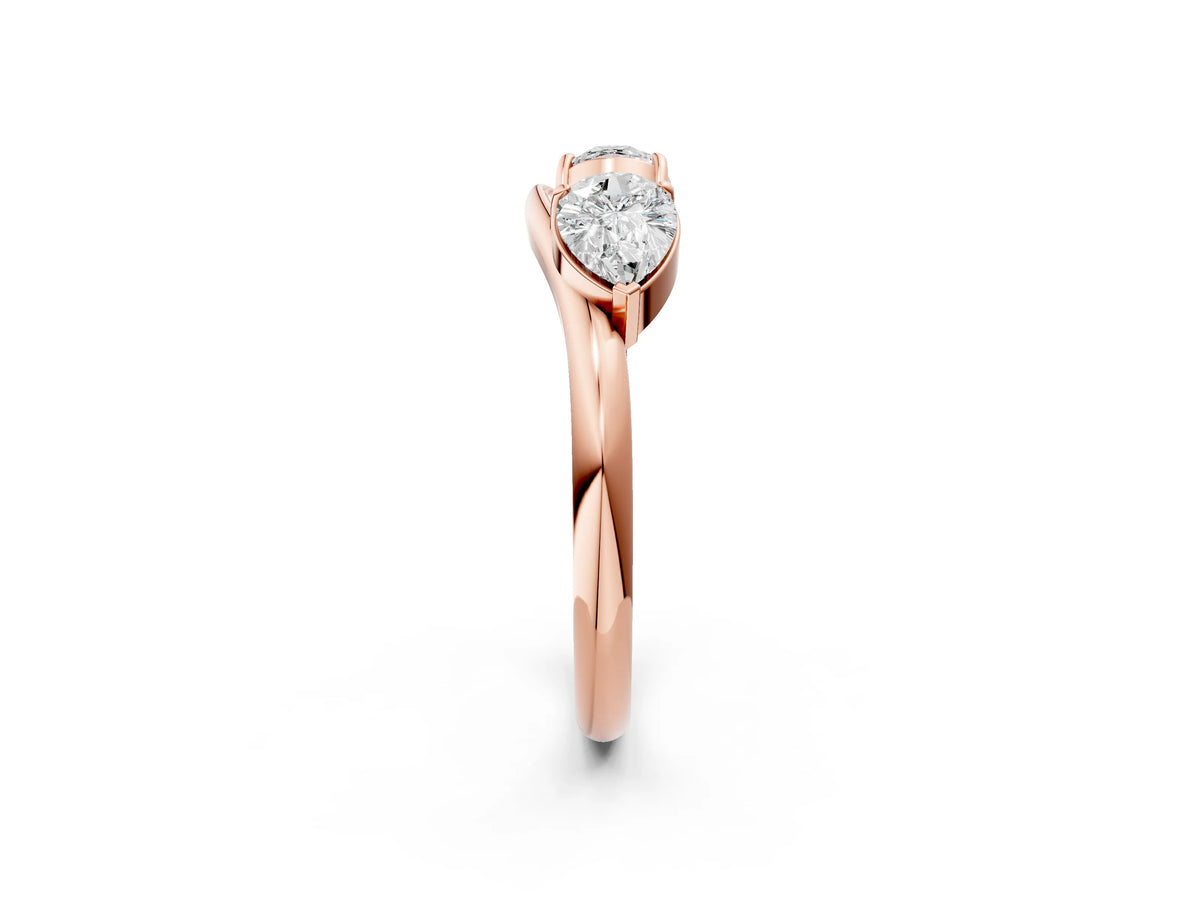 Rose gold Two-Stone Pear Diamond Bypass Ring with Prong Setting_2