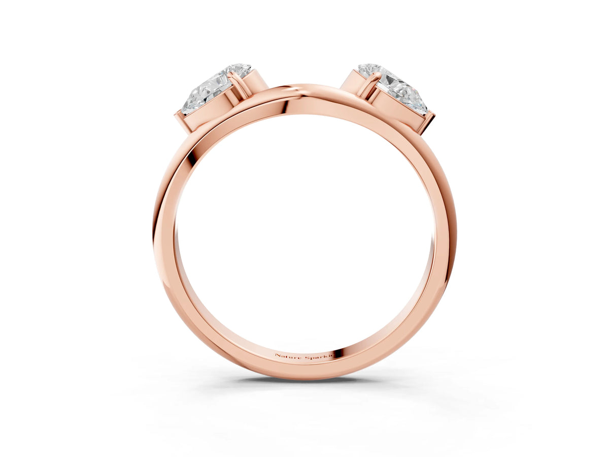 Rose gold Two-Stone Pear Diamond Bypass Ring with Prong Setting_3