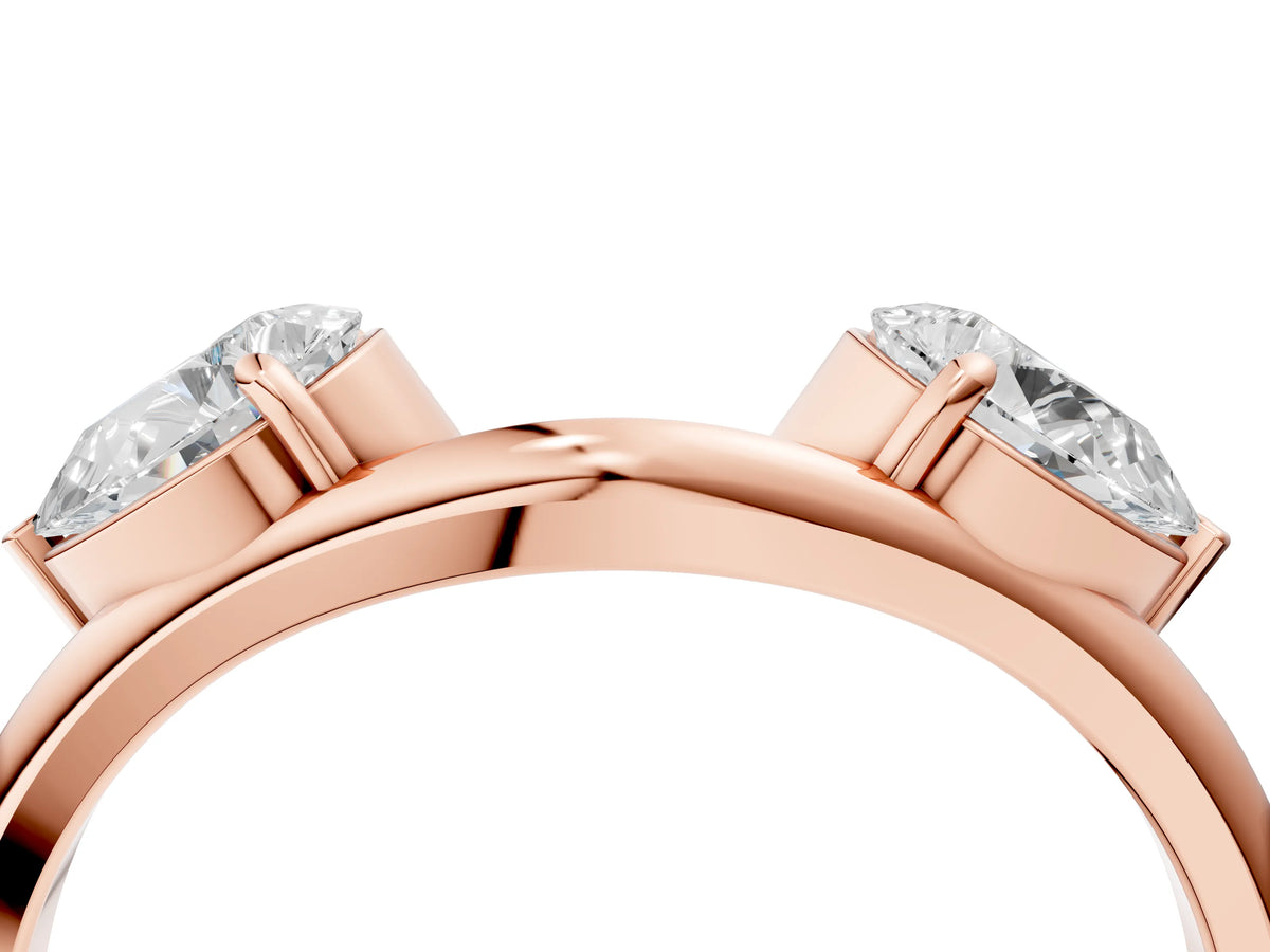 Rose gold Two-Stone Pear Diamond Bypass Ring with Prong Setting_4
