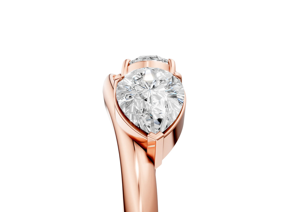 Rose gold Two-Stone Pear Diamond Bypass Ring with Prong Setting_5