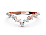 Rose gold V-Shaped Diamond Cluster Curved Band with Round Brilliant Cut Stones and Prong Setting