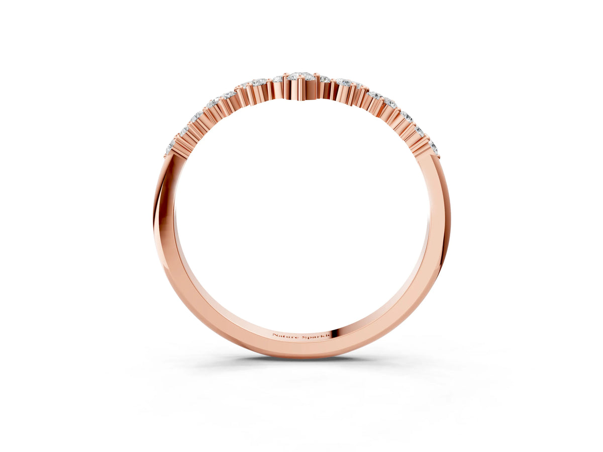 Rose gold V-Shaped Diamond Cluster Curved Band with Round Brilliant Cut Stones and Prong Setting_3